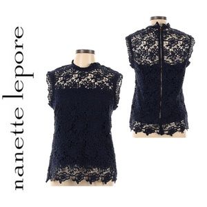 Nanette Lepore Knit Lace Dark Navy Blue Top NWT's